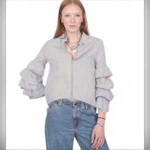 Iris & Ink By The Outnet Striped Open Ruffle Whimsy Sleeve Top Sz UK 8 (US 4)